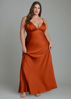 Azazie Stefania Brautjungfernkleider A-Linie Stretch-Satin Kleid Paprika image11