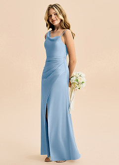 Azazie Abby Junior Powder Blue A-Line Pleated Stretch Satin Dress image3