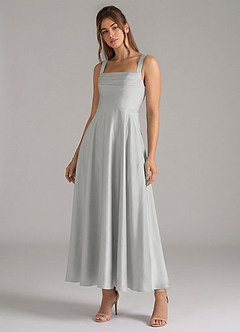 Azazie Shaude Brautjungfernkleider A-Linie Plissee Stretch-Satin Kleid Silber image4