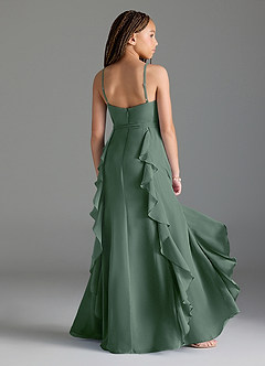 Azazie Peyton Junior Eucalyptus A-Line V-Neck Cascading Ruffles Chiffon Dress image2