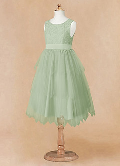 Azazie Chica Flower Girl Dresses Dusty Sage A-Line Lace Tulle Dress image14