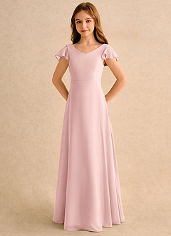Azazie Nari Junior Formal Flower Girl Dresses Powder Pink A-Line with Sleeves Chiffon Dress image6