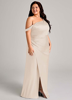 Azazie Madelyn Vestidos de damas de honor Vestido de Alabastro Blanco de Satén Elástico de Corte Sirena Convertible con Hombro unilateral image12