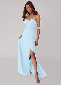 Barbie ♥ Azazie Bridesmaid Dresses Sky Blue A-Line Off the Shoulder Chiffon Convertible Dress image1