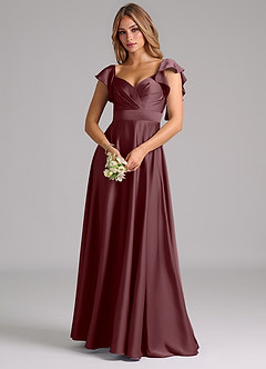 Azazie Leilani Bridesmaid Dresses Sangria A-Line Ruched Stretch Satin Dress image7