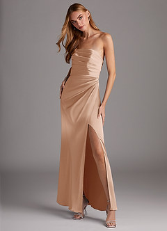 Azazie Lexie Bridesmaid Dresses English Rose Sheath Strapless Stretch Satin Convertible Dress image4