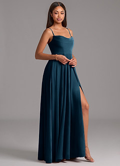 Azazie Elle Abiti da Damigella Abito A-Line in Velluto Con Tasche Topazio Blu image7