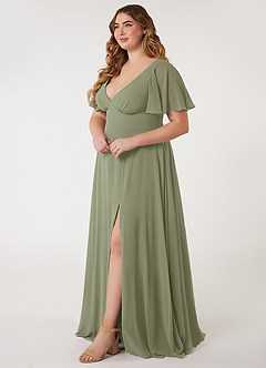 Azazie Kimber Bridesmaid Dresses Pistachio A-Line Flounce Sleeve Chiffon Dress image7
