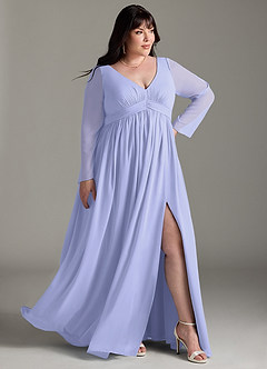 Azazie Teton Maternity Bridesmaid Dresses A-Line Long Sleeve Chiffon Floor-Length Dress image10