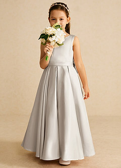 Azazie Pipsy Flower Girl Dresses Frost A-Line Bow Matte Satin Dress image5