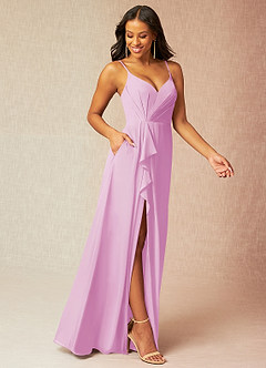 Azazie Kyedae Abiti da Damigella Abito A-Line in Chiffon con Scollo a V a Pieghe Rosa Confetto image3