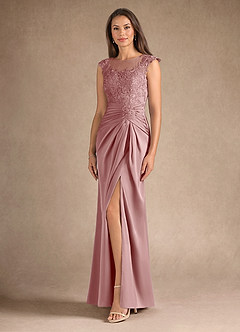 Azazie Santa Barbara Final Sale Agave Sheath Pleated Stretch Satin Dress image2