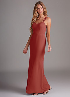 Azazie Denice Bridesmaid Dresses Terracotta Sheath Pleated Chiffon Dress image3