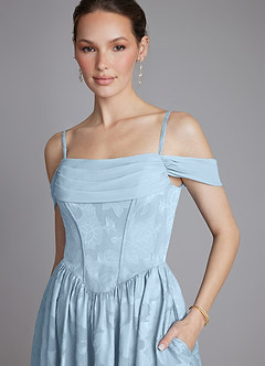Azazie Raisa Bridesmaid Dresses Sky Blue A-Line Off the Shoulder Floral Burnout Dress image3