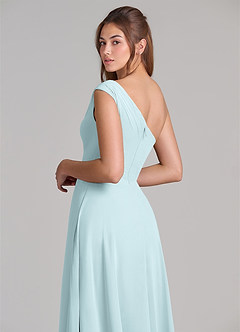 Azazie Melanie 신부 들러리 드레스 A라인 오프 더 숄더 쉬폰 바닥 길이 드레스 image2