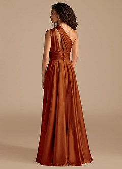 Azazie Charlize At-home Try On Dresses Auburn A-Line One Shoulder Metallic Satin Dress image4