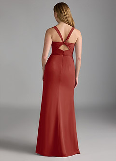 Azazie Mero Abiti da Damigella Abito Tubino in Chiffon Plissettato Terracotta image3