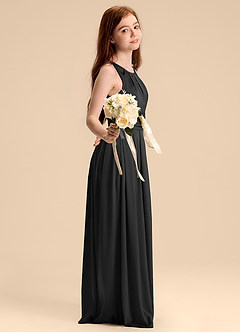 Azazie Bibiane Junior Jurk van Stretch Satijn met A-Lijn Geplooid Zwart image5