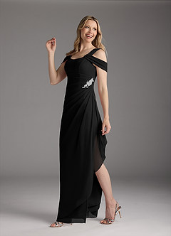 Azazie Weitzman Mother of the Bride Dresses Black Sheath Sequins Mesh Dress image1