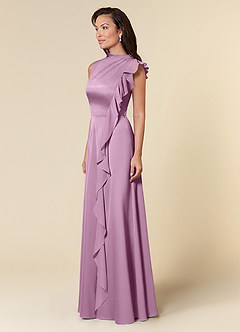 Azazie Narine Mother of the Bride Dresses Wisteria A-Line High Neckline Pleated Stretch Satin Dress image2