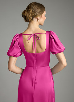 Azazie Fyona Bridesmaid Dresses Fuchsia A-Line Pleated Stretch Satin Dress image2