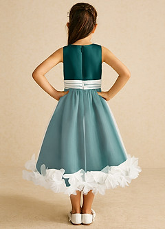 Azazie Stardust Flower Girl Dresses Peacock A-Line Sleeveless Organza Dress image4