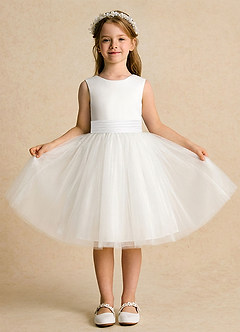 Azazie Sosie Abiti da Ragazza di Fiori Abito A-Line in Tulle Plissettato Avorio Bianco image2
