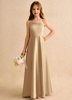 Azazie Joella Girls Formal Flower Girl Klänningar Klä A-Line i Stretch Satin Plisserad image3