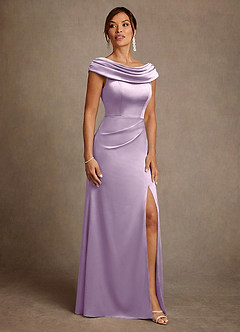 Azazie Irvine vestidos de madre de la novia Vestido de Lila Esmerilada de Satén Elástico de Corte en A con Plisado image4
