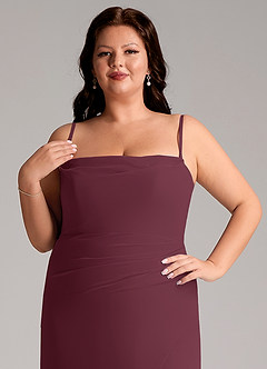 Azazie Leonis Robes de demoiselle d'honneur Robe Fourreau Convertible en Mousseline de soie Sans bretelle Cabernet image15