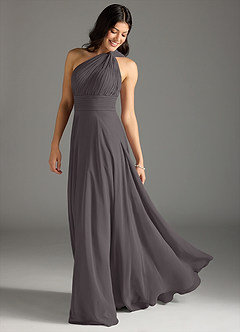 Azazie Charlize Bridesmaid Dresses Steel Grey A-Line One Shoulder Chiffon Dress image1