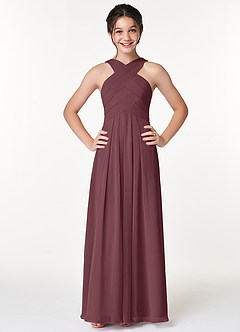 Azazie Kaleigh Junior Agave A-Line Pleated Chiffon Dress image1