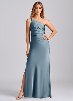Azazie Marseli Final Sale Dusty Blue Mermaid One Shoulder Stretch Satin Dress image3