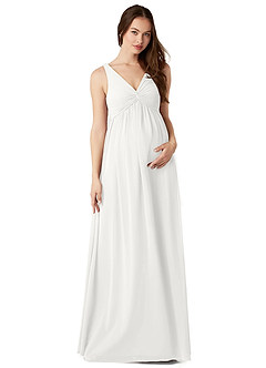 Azazie Yetta Maternity Bridesmaid Dresses A-Line V-Neck Gathered Chiffon Floor-Length Dress image7