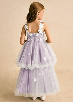 Azazie Teacup Flower Girl Dresses Ivory Frosted Lilac Ball-Gown Lace Tulle Dress image9