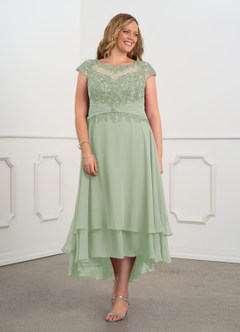 Azazie Shonda Mother of the Bride Dresses Dusty Sage Lace Chiffon Dress image1