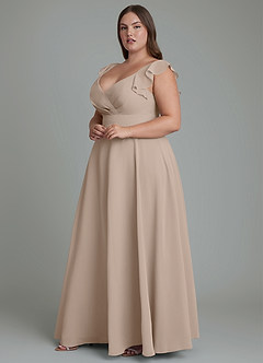 Azazie Leilani Robes de demoiselle d'honneur Robe Trapèze en Mousseline de soie Plissé Taupe image4