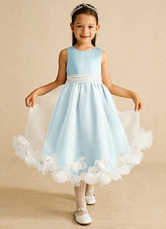 Azazie Stardust Flower Girl Dresses Sea Glass A-Line Sleeveless Organza Dress image1