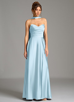 Azazie Ayla Bridesmaid Dresses Sky Blue A-Line Corset Stretch Satin Dress image4