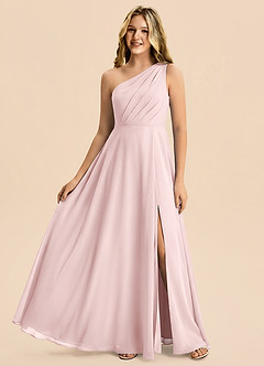 Azazie Phaedra Junior Blushing Pink A-Line Pleated Chiffon Dress image1
