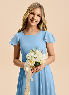 Azazie Cady Junior Steel Blue A-Line Pleated Chiffon Dress image8