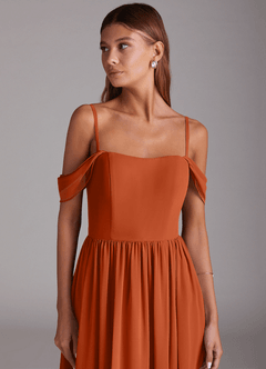 Azazie Calianna Vestidos de damas de honor Vestido de Naranja Quemada de Gasa de Corte en A Convertible con Vestidos sin tirantes image2