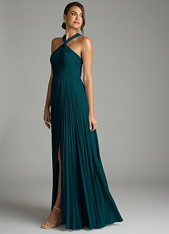 Azazie Afra Abiti da Damigella Abito A-Line in Chiffon Plissettato Pino image4