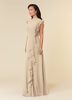Azazie Narine Mother of the Bride Dresses Champagne A-Line High Neckline Pleated Chiffon Dress image2