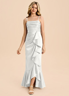 Azazie Ryan Junior White Sheath Bow Stretch Satin Dress image3