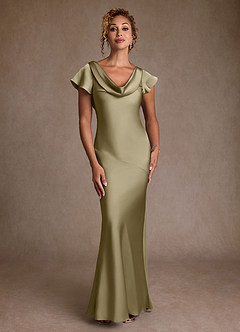 Azazie Shelby Mother of the Bride Dresses Moss Green Mermaid Pleated Stretch Satin Dress image4