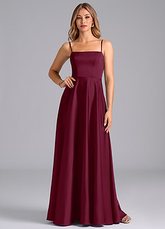 Azazie Elita Bridesmaid Dresses Mulberry A-Line Pleated Stretch Satin Dress image1