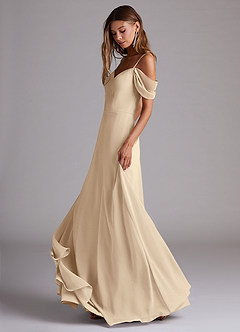 Azazie Marley Bridesmaid Dresses Champagne A-Line Off the Shoulder Chiffon Convertible Dress image3
