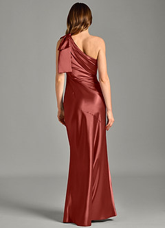 Azazie Yuanna Bridesmaid Dresses Terracotta Mermaid One Shoulder Metallic Satin Dress image6