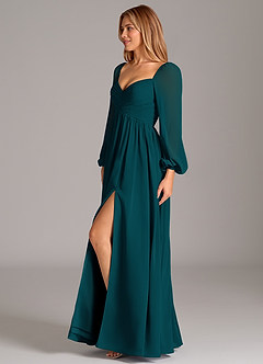 Azazie Alia Bridesmaid Dresses Pine A-Line Long Sleeve Chiffon Dress image3